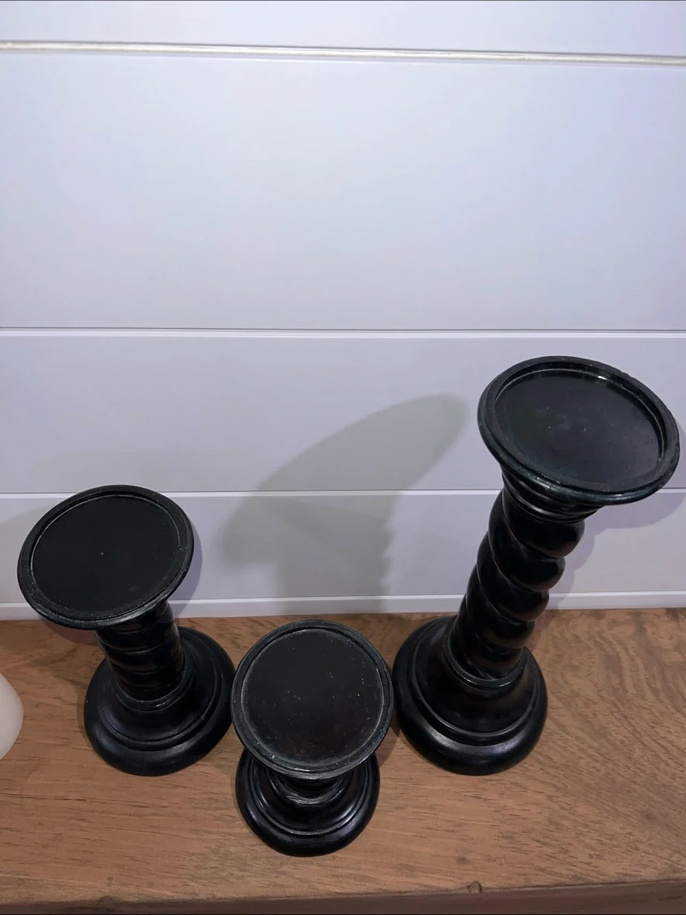 Vintage Classic Black Twisted Wood Candlestick Set with White Pillar Candles - Picture 10 of 15